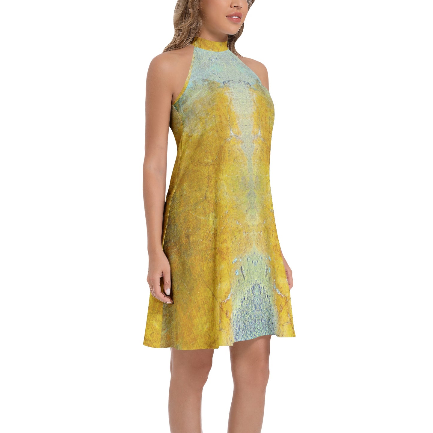 Tie Back Halter Neck Flared Dress (Abstract Chic collection)