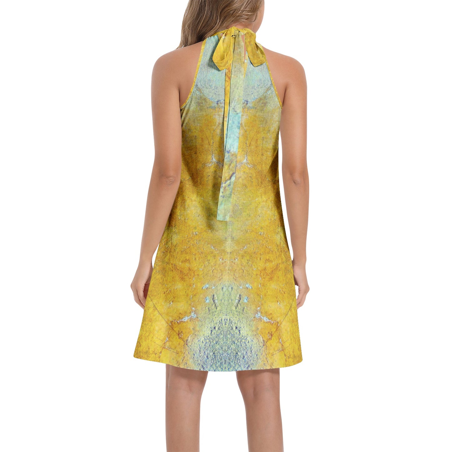 Tie Back Halter Neck Flared Dress (Abstract Chic collection)