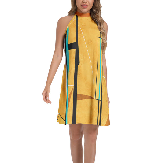 Tie Back Halter Neck Flared Dress (Abstract Chic collection)