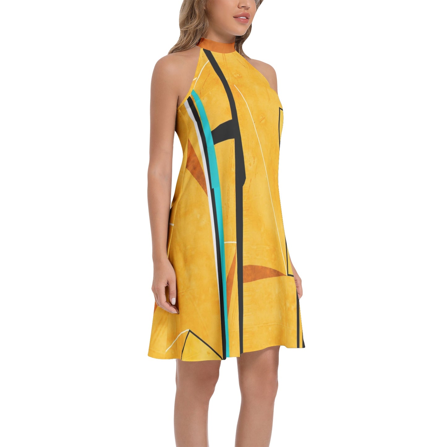 Tie Back Halter Neck Flared Dress (Abstract Chic collection)