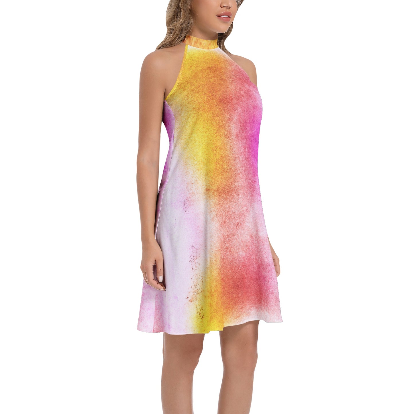 Tie Back Halter Neck Flared Dress (Abstract Chic collection)