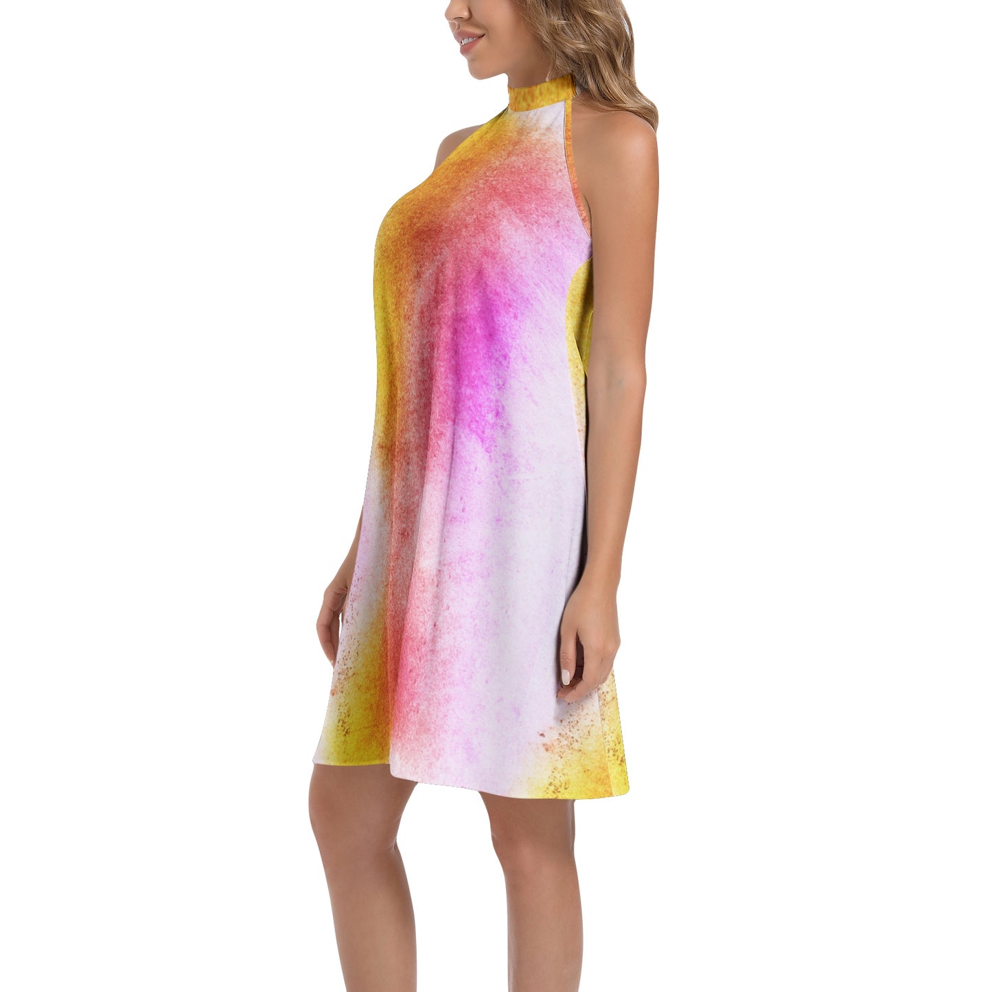 Tie Back Halter Neck Flared Dress (Abstract Chic collection)