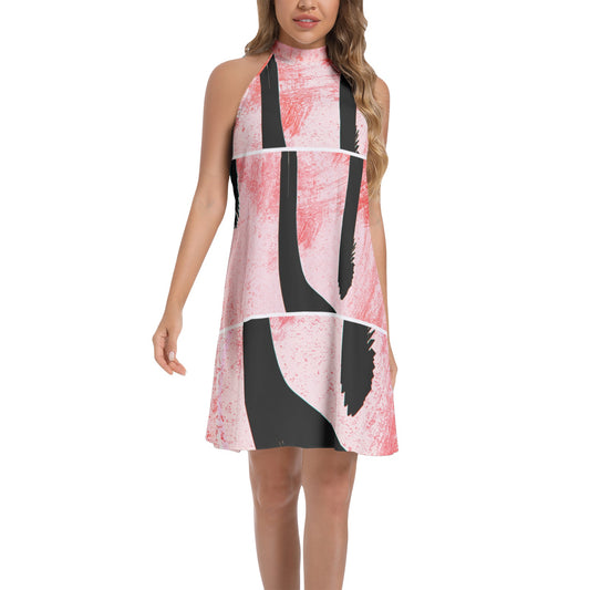 Tie Back Halter Neck Flared Dress (Abstract Chic collection)