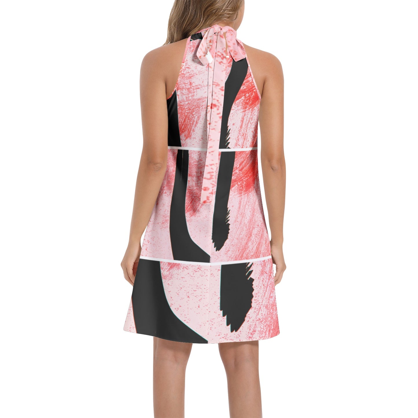 Tie Back Halter Neck Flared Dress (Abstract Chic collection)